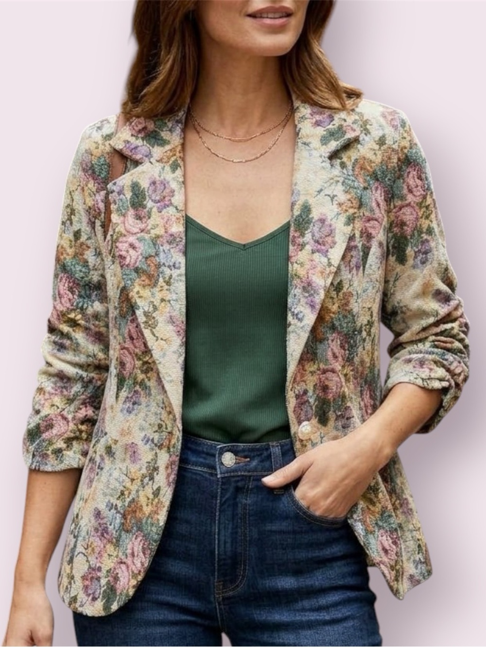 Vintage Karen Kane Floral Tapestry Blazer Size Medium